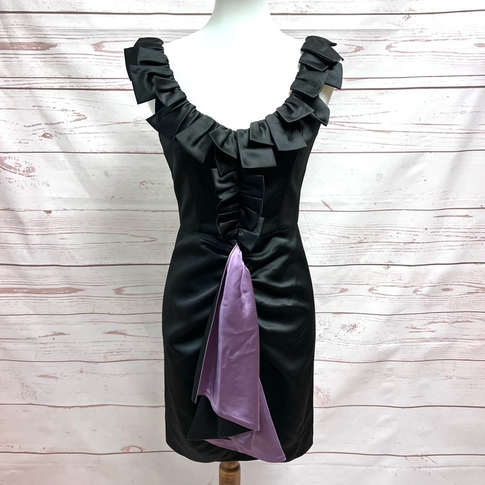 Milly of New York Ruffle Contrast Evening Satin Silk Cocktail Dress